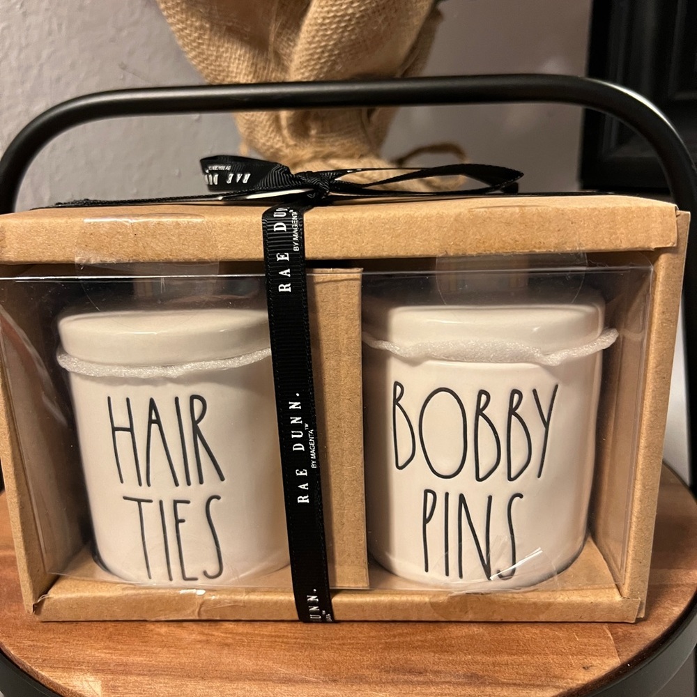 Rae Dunn Hair Ties & Bobby Pins Canister with Lids New